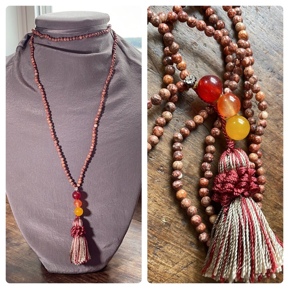 BEAD & TASSEL Vintage & New Longline Necklace, Fire Colors
